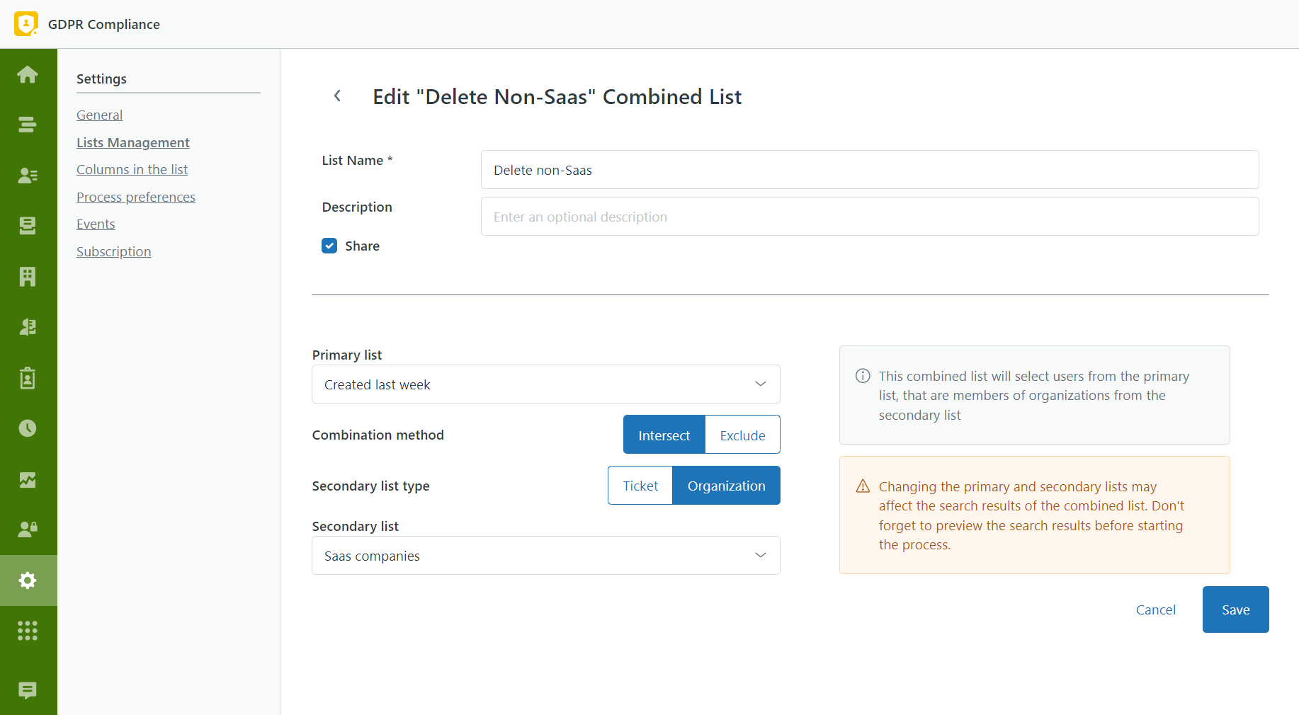 screenshot of GDPR Compliance